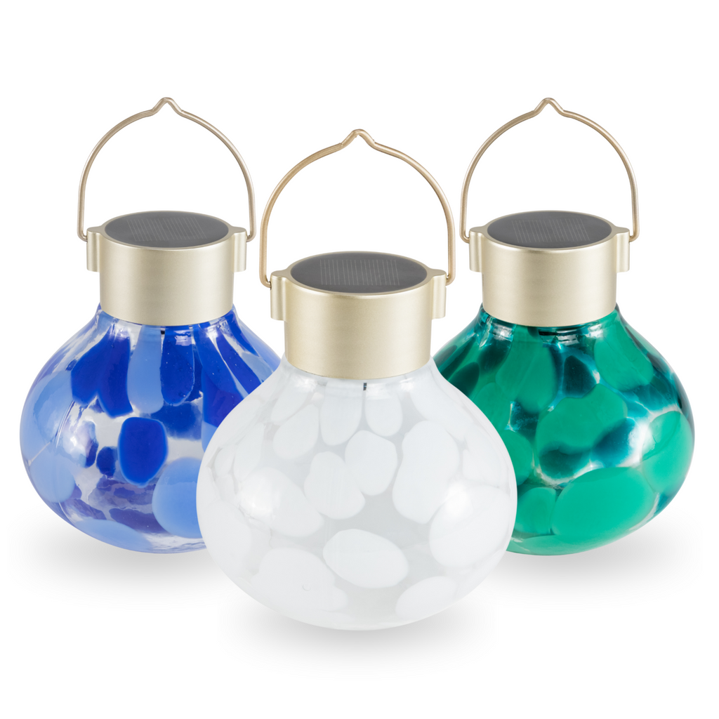 lalasun ans.craft 3点セット Solar Glass Tea Lanterns 3-Pack – Multi-Colored Handblown Outdoor