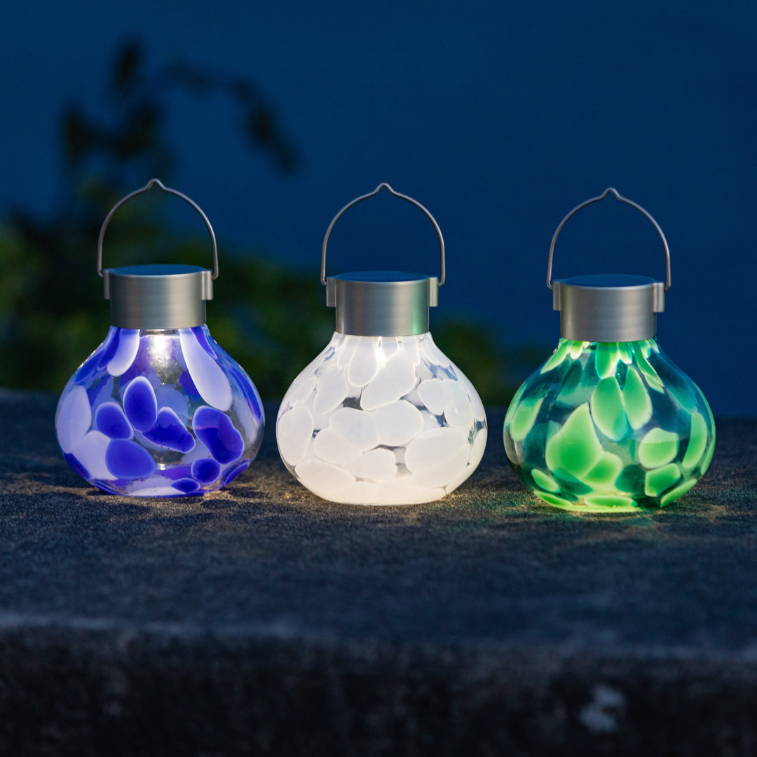 Solar Glass Tea Lanterns 3-Pack – Multi-Colored Handblown Outdoor