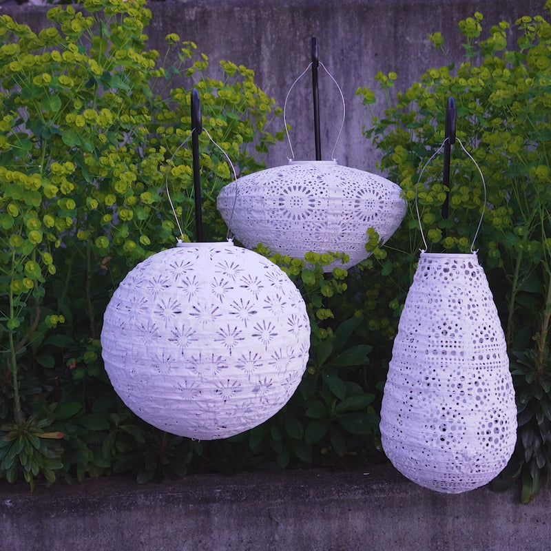 3-Pack Solar LED Lanterns – White Multi-Shape Outdoor Hanging