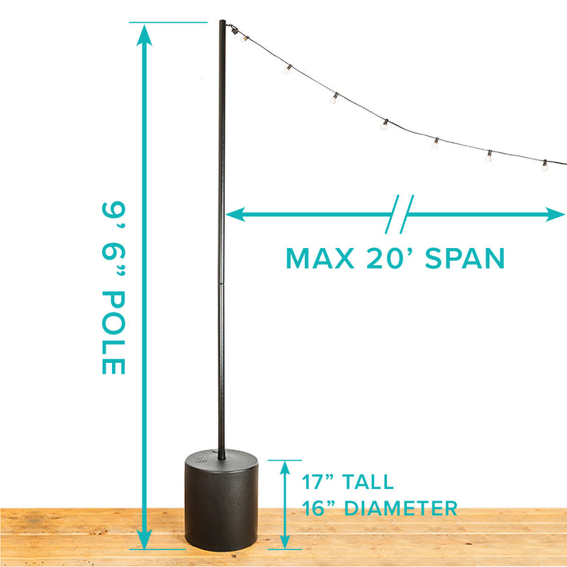 String Light Pole Stand with Tank Base - Freestanding / Portable String Light Solution