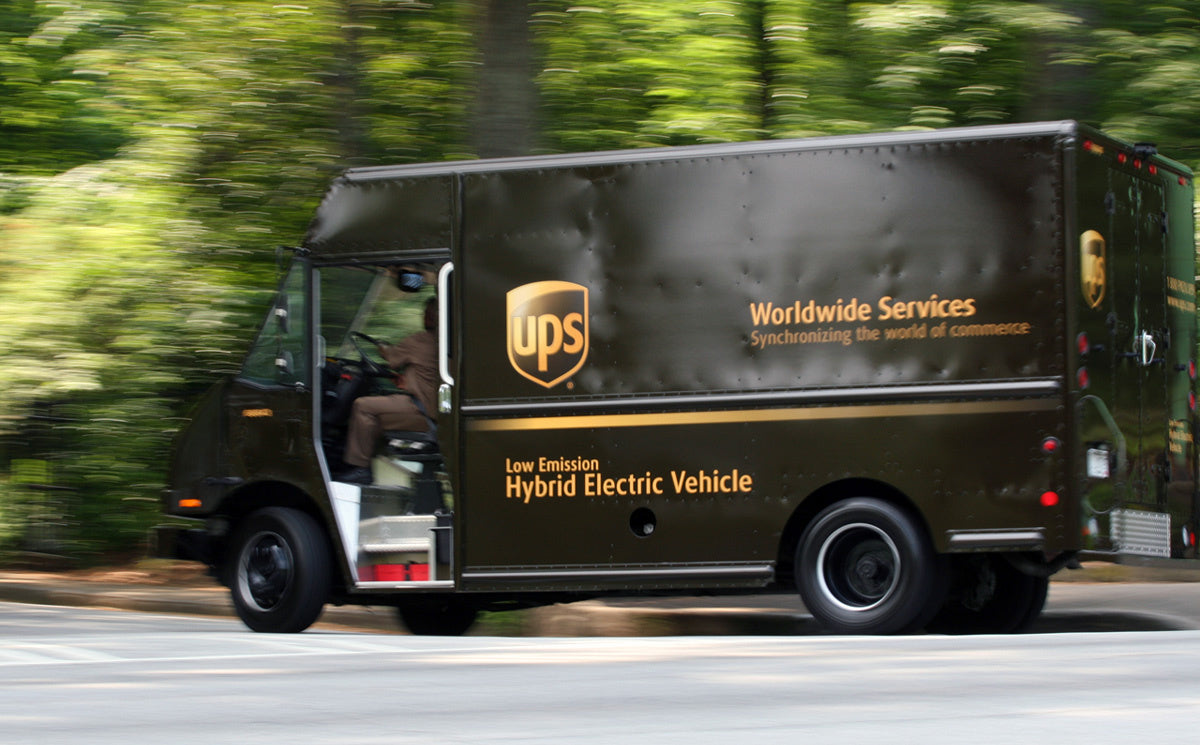 UPS truck in motion
