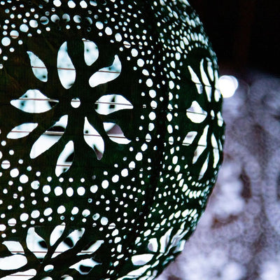Soji Stella Boho Tyvek Solar Lantern close up of illuminated pattern