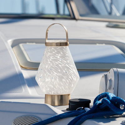 Lightkeeper USB rechargable handblown glass lantern on boat