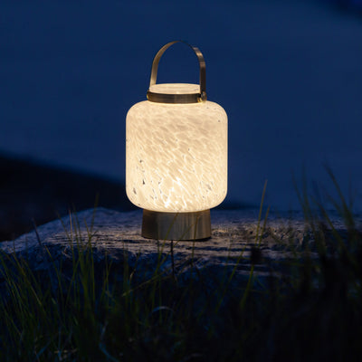 Lightkeeper USB rechargable handblown glass lantern at night