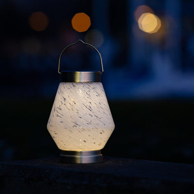 Boaters Solar Glass Lantern at night glowing