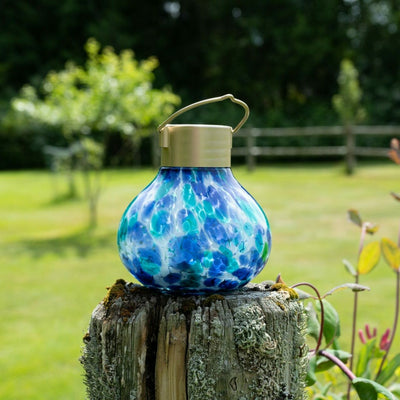 Tea Lantern Handlown Solar Glass on fence