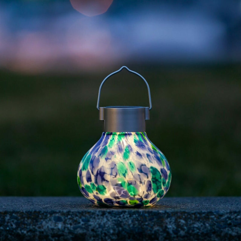 Tea Lantern Handlown Solar Glass on patio