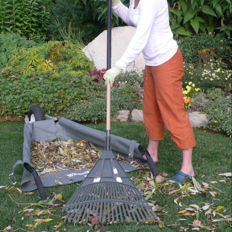 WheelEasy collapsible yard cart used for raking leaves